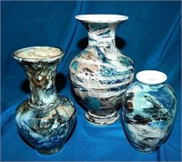 3 Small Porcelain Fluid Art Vases