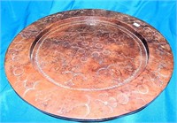 Vintage Tooled Leather Covered Round Tray Unique