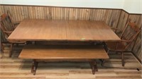 Table, 2 leafs, 2 benches, 2 chairs (72in x 36in)