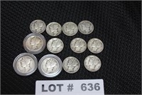 12 Silver Mercury/Winged Dimes