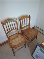 Pair Of Cane Seat Chairs And Framed Print.