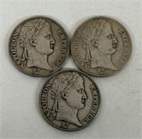 (3) 1813 5 FRANCS NAPOLEON SILVER COINS