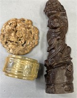 3 Small Chinese Objects, Wood Carving, Stone