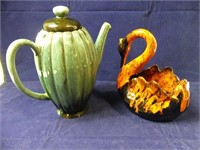 ART POTTERY COFFEE POT AND SWAN