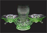4 Pcs Uranium Glass -1 Broke, 1 Cracked