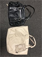 Lot of 2 purses, black leather and tan