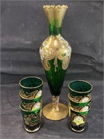 VTG Emerald Bohemian Hand Painted Vase & More