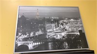 Large framed print of Paris France at night 55 x