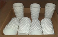 (G) Flat with 7 milk glass cups