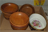 (G) Wooden bowls and Chateau Reves china dish