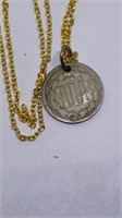3-cent piece on gold tone chain