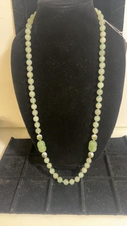 Long stand pale green beads with hand painted