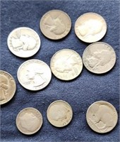7 silver quarters 2 silver dimes and a Buffalo