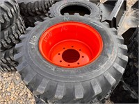 QTY 4-12-16.5 Tires on Orange Wheels for Bobcat