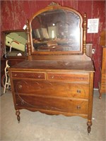 Walnut Dresser w/ Mirror - 1940s