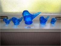 5 Blue Birds Art Glass