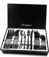 New -Black Silverware Set, 24 Pieces Elegant