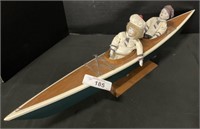 Decorative Wooden Boat W/ Ceramic Dolls.