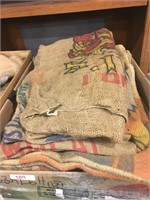 burlap bags with advertising on them