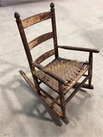 Children’s Wooden Rocking Chair with Wicker Weave