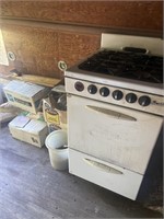 canning jars, propane, cabin, stove, cabinets