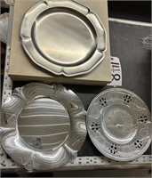 3 Serving Plates Pewter Platter