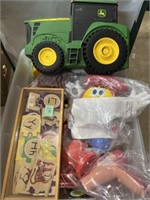 Lot with John Deere carrying case, Nerf gun, and