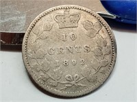OF)  1892 Canada silver 10 cents