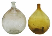 (2) LARGE FRENCH AMBER & CLEAR GLASS CARBOYS