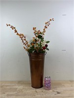 Metal tin vase with artificial flowers