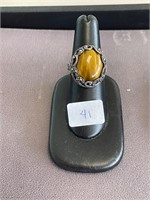 925 Tigers Eye & Marcasite Ring Size 9