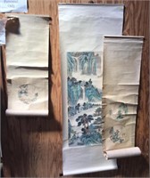 Five Pieces Of Japanese Scroll Art