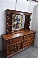 Long Dresser & Mirror w/ Shelves, 5-Drawers &