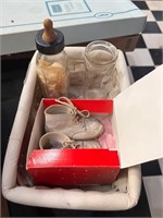Vintage Baby Shoes, Glass Bottles