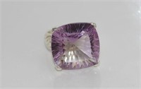 Silver and large square amethyst ring