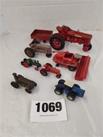 Asmt of Vintage Metal Toy Tractors, Wagon, Rotary