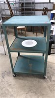 GREEN METAL CART, 4 FT TALL, 2.5 ACROSS