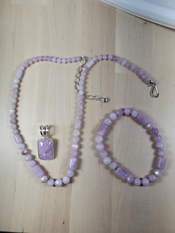 Purple Kunzite Pendant (925), Necklace, & Bracelet