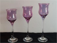 3pc Purple Cranberry Iridescent Stem Votives