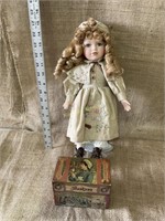 Porcelain Country Style Doll 15 inch blonde hair
