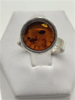 Vintage Sterling Silver Genuine Amber Ring