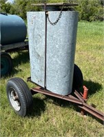 100 gallon Galvanized Tank Mounted on 2 Wheel