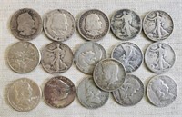 16 US Silver Half Dollars Coins Lot