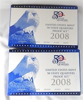 2 Proof Sets 2008 State Quarters 5 Coins each Set