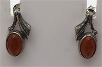 Sterling Silver Earrings W Orange Stone