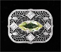 Edwardian10K Gold Diamond & Green Topaz Brooch