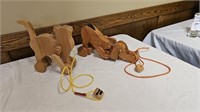 Vintage Wooden Cat & Dog Wheeled Toys