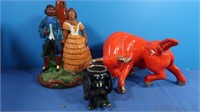 Ceramic Bull, Gentleman & Woman, Cast Iron