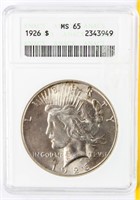 Coin 1926 Peace Silver Dollar ANACS MS65