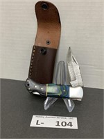 Damascus Style Knife w/Sheath Folding